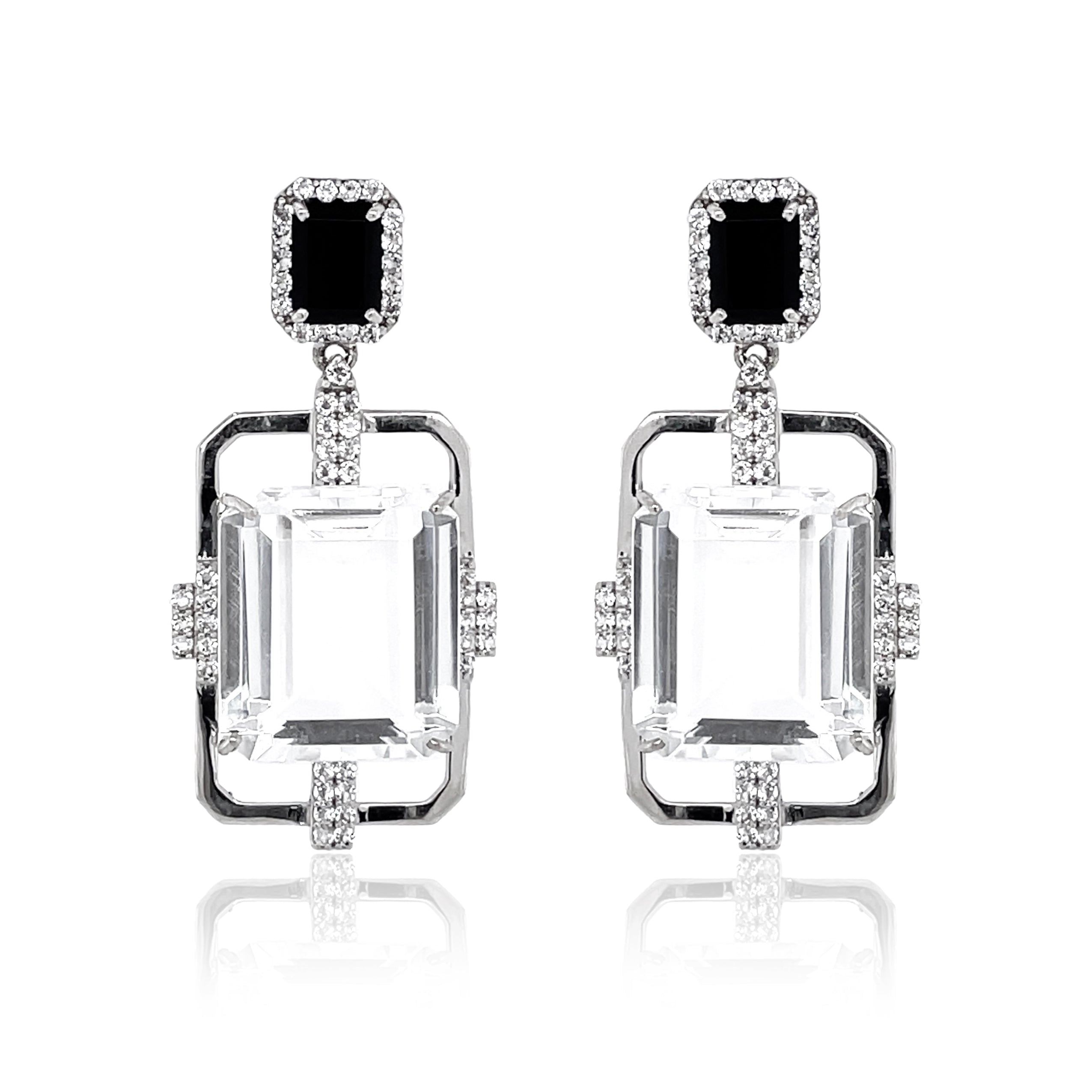 Brincos ECLECTIC (1247) - Cristal, Quartzo Preto / SS