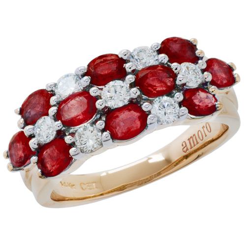 2.75 CARAT STYLISH OVAL CUT RUBY AND DIAMOND 14KT YELLOW GOLD RING