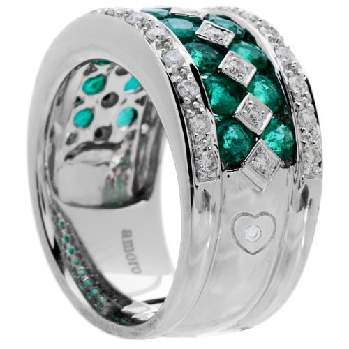 2.56 CARAT ROUND CUT EMERALD AND DIAMOND RING 18KT WHITE GOLD