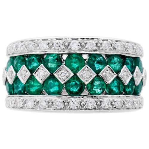 2.56 CARAT ROUND CUT EMERALD AND DIAMOND RING 18KT WHITE GOLD