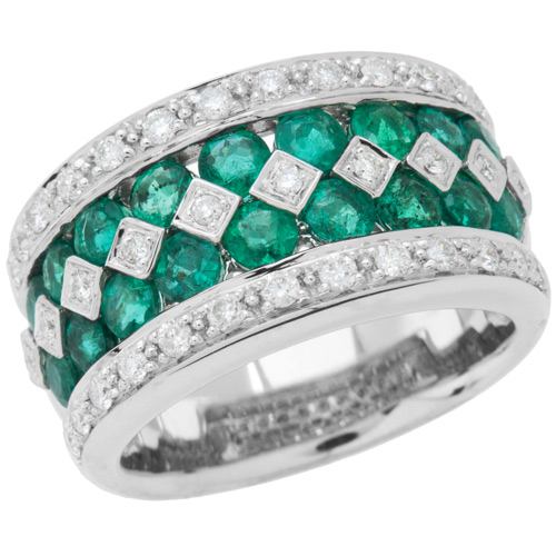 2.56 CARAT ROUND CUT EMERALD AND DIAMOND RING 18KT WHITE GOLD