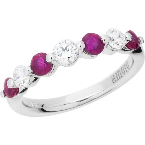 1.31 CARAT ROUND CUT RUBY AND DIAMOND BAND 18KT WHITE GOLD