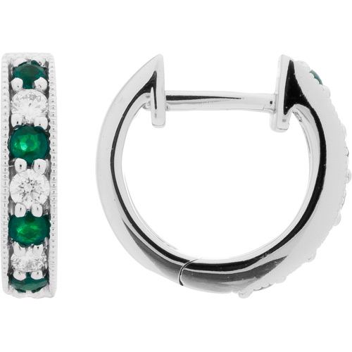 0.41 Carat Round Cut Emerald and Diamond Hoop Earrings 18Kt White Gold