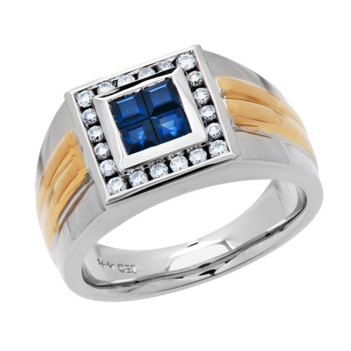 1.30 CARAT MODERN SQUARE CUT SAPPHIRE AND DIAMOND 14KT TWO-TONE GOLD RING