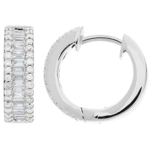 0.80 Carat Round and Baguette Cut Diamond Hoop Earrings 18Kt White Gold