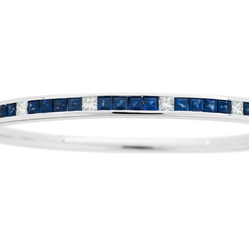 3.89 CARAT SAPPHIRE AND DIAMOND BANGLE 18KT WHITE GOLD