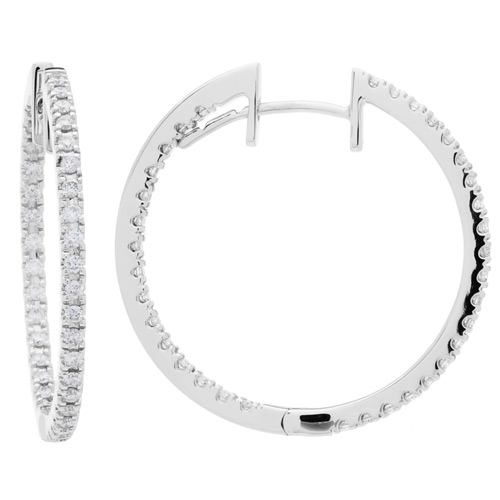 0.98 Carat Round Cut Diamond Hoop Earrings 18Kt White Gold