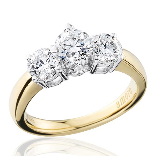 1.51 CARAT ROUND BRILLIANT ETERNITYMARK THREE STONE DIAMOND RING 18KT YELLOW GOLD