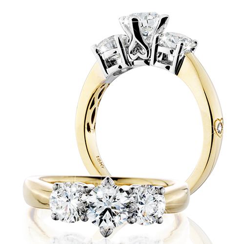 1.51 CARAT ROUND BRILLIANT ETERNITYMARK THREE STONE DIAMOND RING 18KT YELLOW GOLD