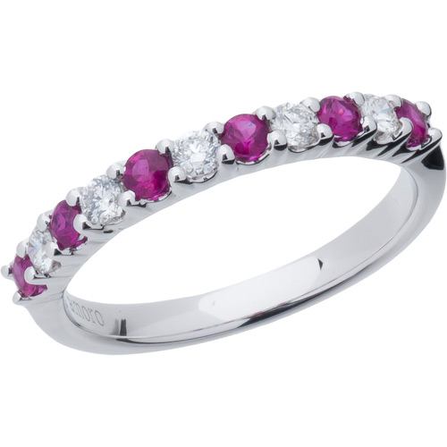 0.66 CARAT ROUND CUT RUBY AND DIAMOND BAND 18KT WHITE GOLD