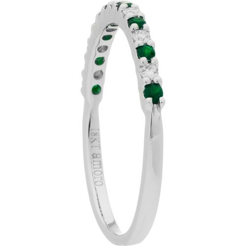 0.28 CARAT ROUND CUT EMERALD AND DIAMOND BAND 18KT WHITE GOLD