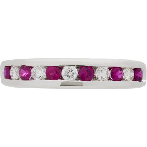 0.66 CARAT ROUND CUT RUBY AND DIAMOND BAND 18KT WHITE GOLD