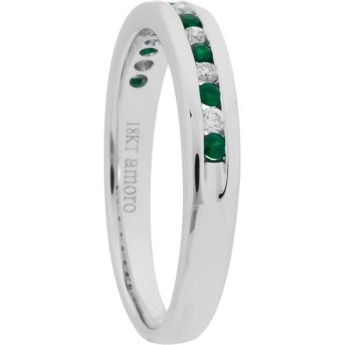 0.28 CARAT ROUND CUT EMERALD AND DIAMOND BAND 18KT WHITE GOLD