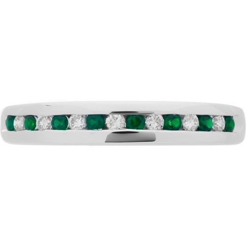 0.28 CARAT ROUND CUT EMERALD AND DIAMOND BAND 18KT WHITE GOLD