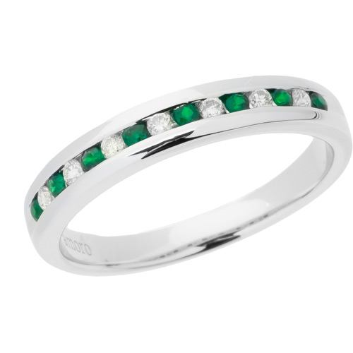 0.28 CARAT ROUND CUT EMERALD AND DIAMOND BAND 18KT WHITE GOLD