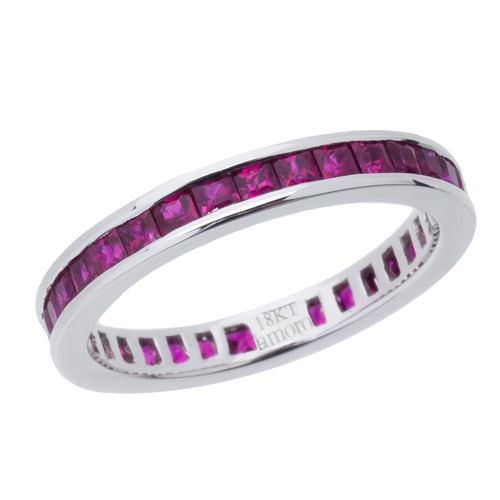 2.25 CARAT SQUARE CUT RUBY ETERNITY BAND 18KT WHITE GOLD