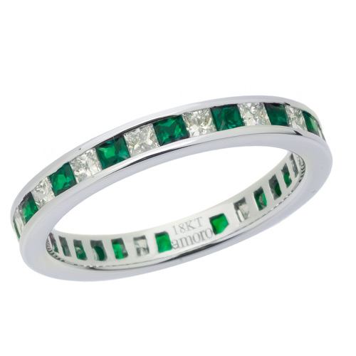 1.67 CARAT SQUARE CUT EMERALD AND DIAMOND ETERNITY BAND 18KT WHITE GOLD