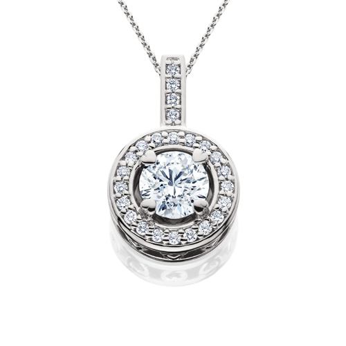 0.91 CARAT ETERNITYMARK ROUND CUT DIAMOND SOLITIARE NECKLACE 18KT WHITE GOLD