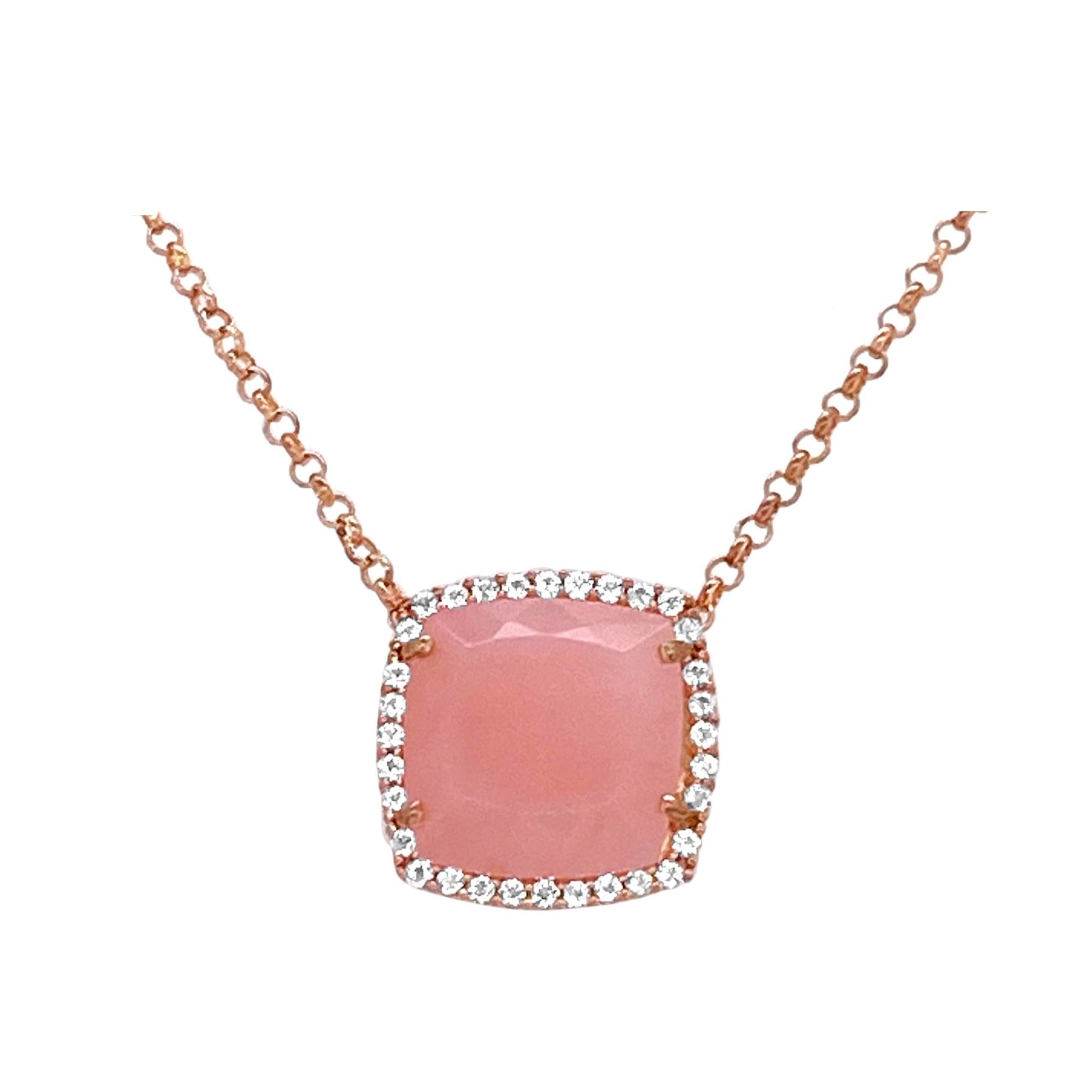 DEUX Necklace (1145) - Rose Chalcedony / RG