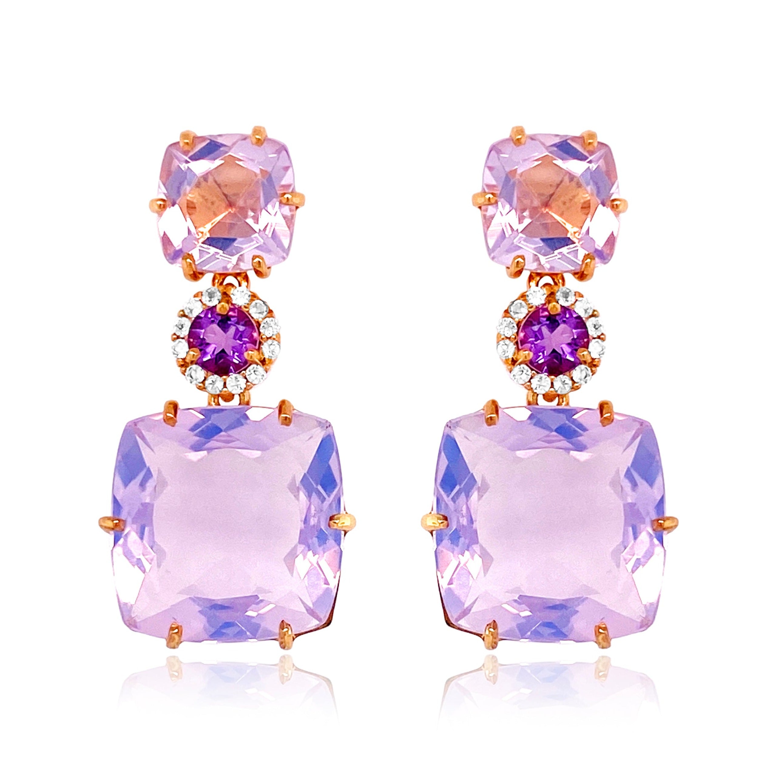 DEUX Earrings (1145) - Lilac Opal Amethyst, Amethyst  / RG