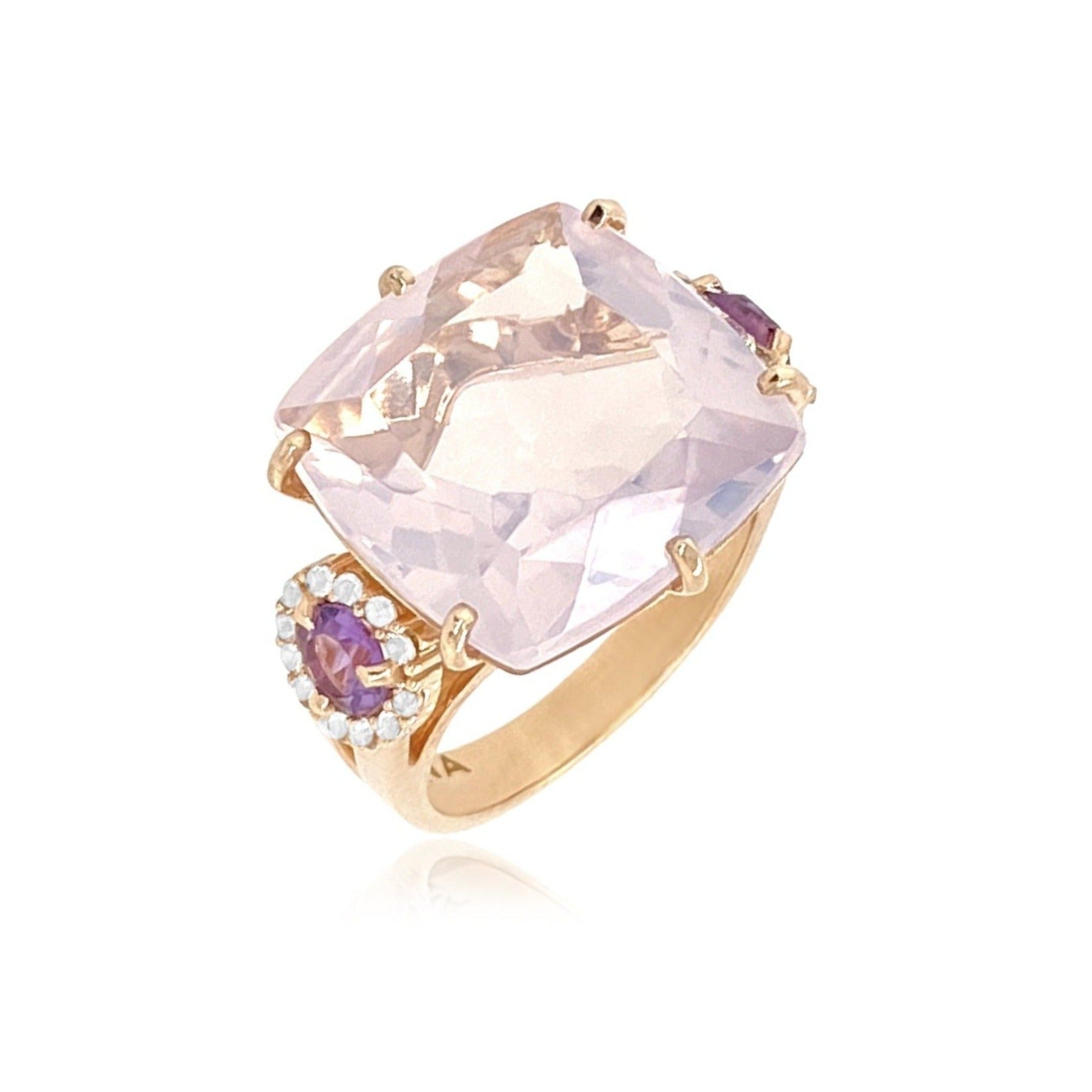 DEUX Ring (1145) - Lilac Opal Amethyst, Pink Amethyst / RG