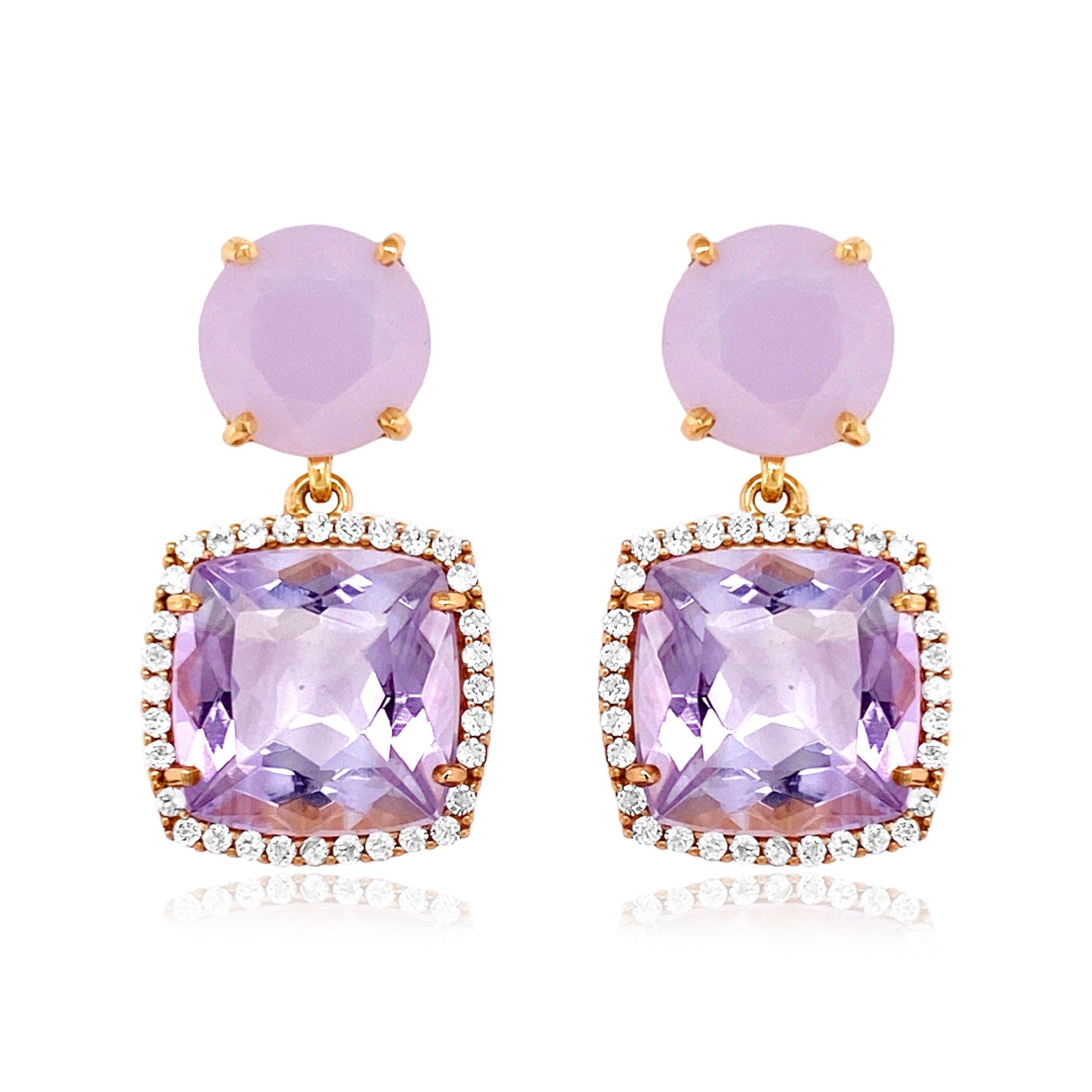 DEUX Earrings (1145) - Pink Amethyst, Lilac Opal Amethyst  / RG