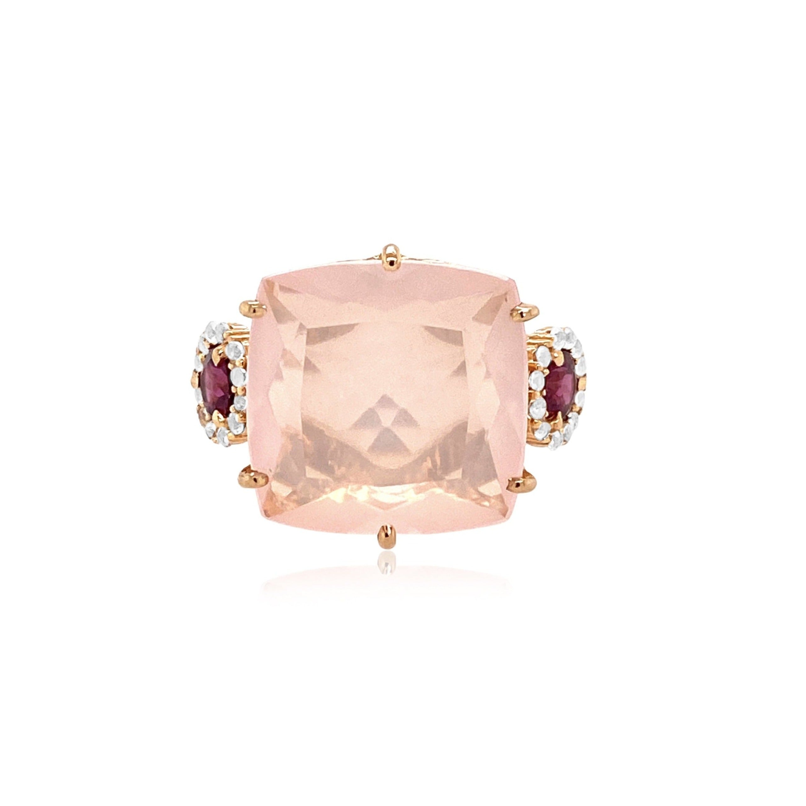 DEUX Ring (1145) - Rhodolite, Rose Quartz / RG