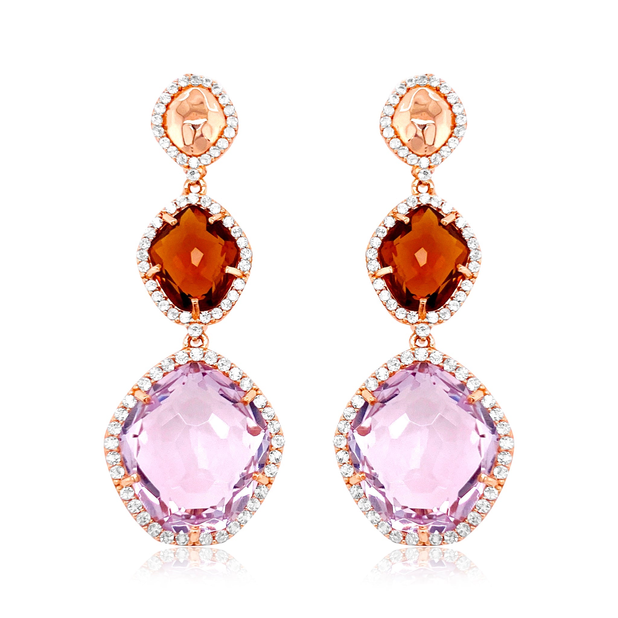 PANORAMA Earrings (1260) - Pink Amethyst, Whisky Citrine / RG