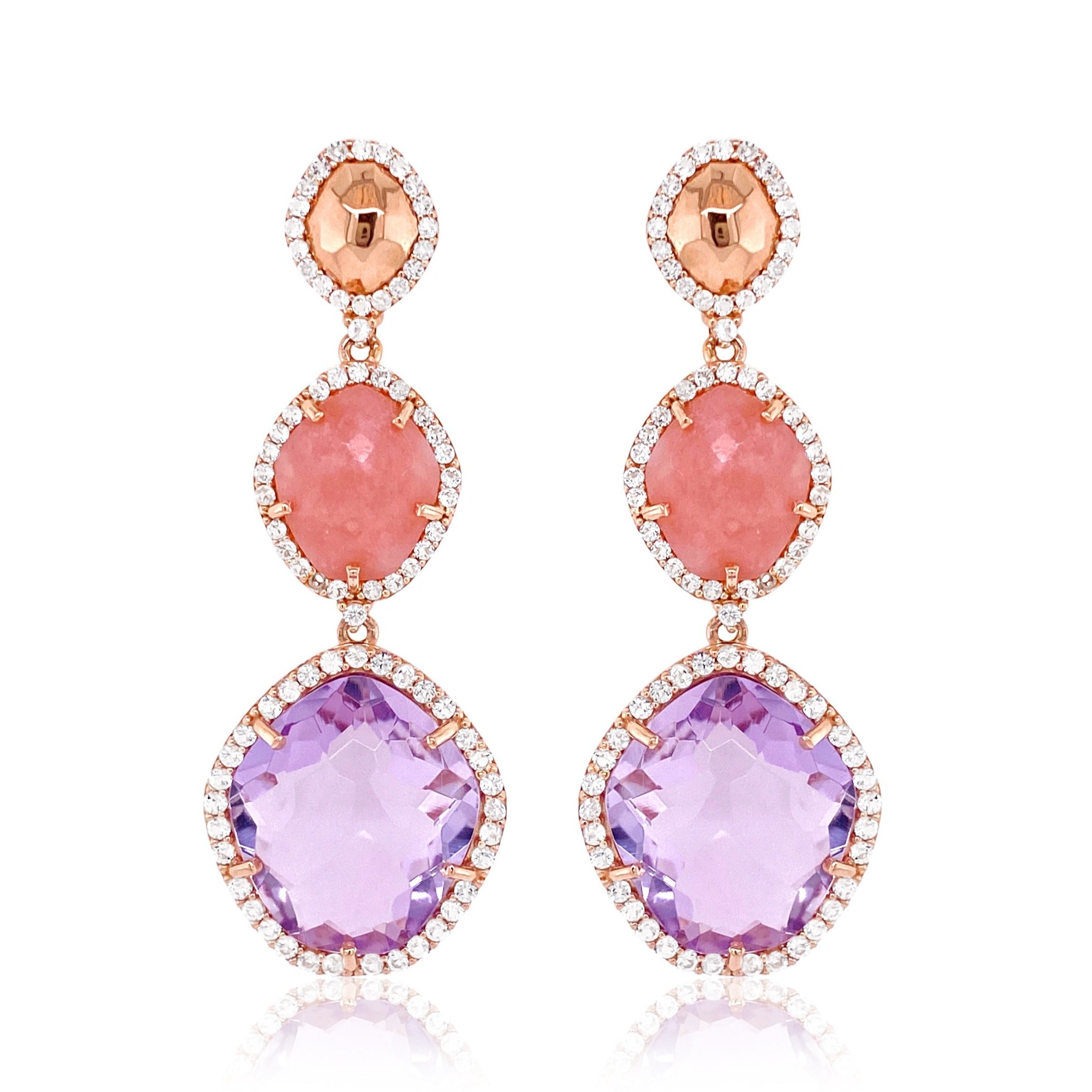 PANORAMA Earrings (1260) -  Pink Amethyst, Rose Chalcedony / RG