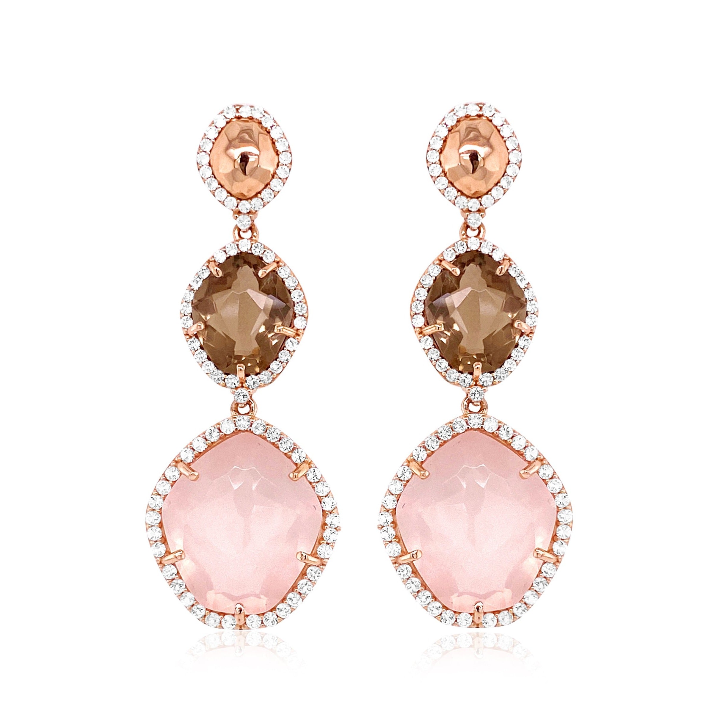 PANORAMA Earrings (1260) - Rose Quartz, Smoky Quartz / RG