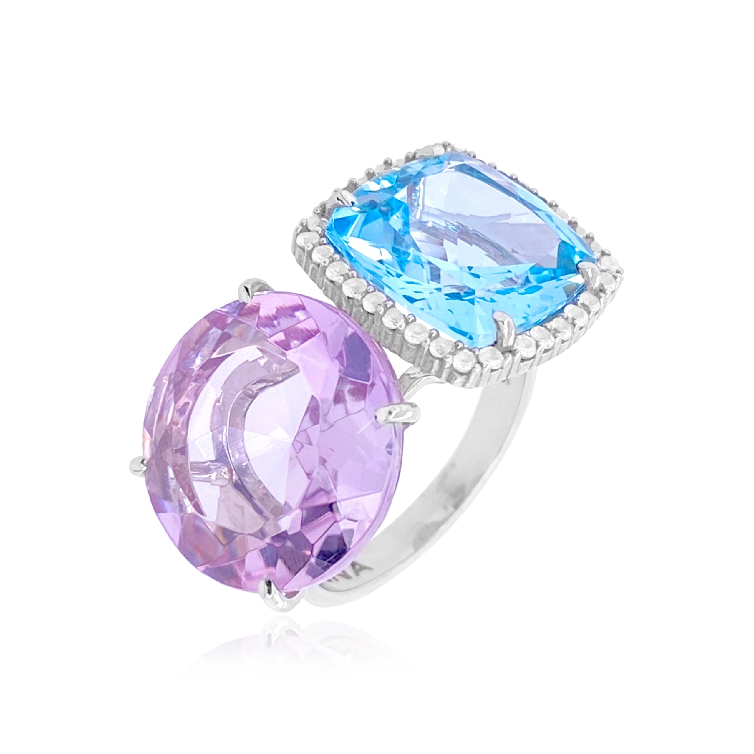 DEUX Ring (1145) - Pink Amethyst, Blue Topaz / SS