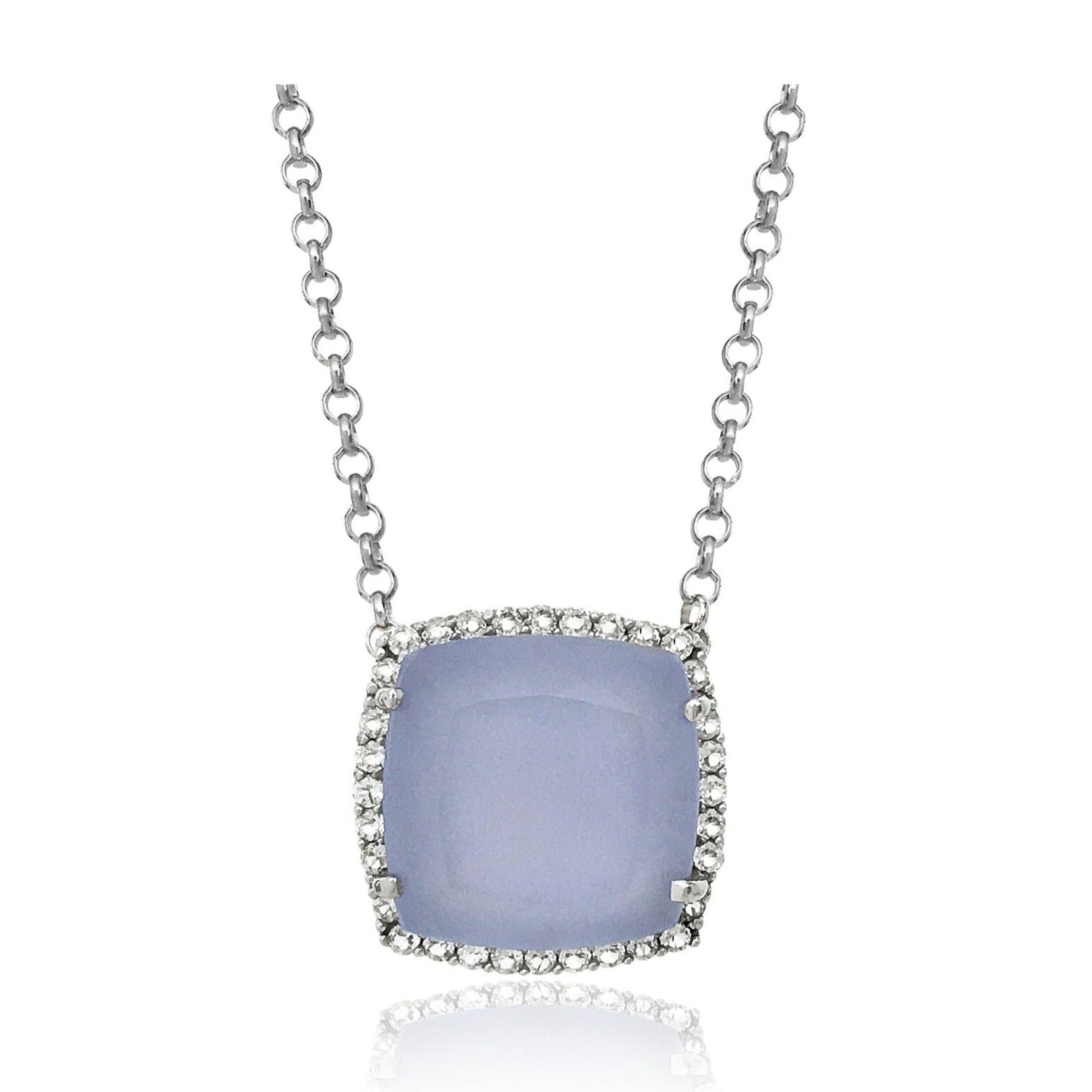 DEUX Necklace (1145) - Blue Chalcedony /  SS