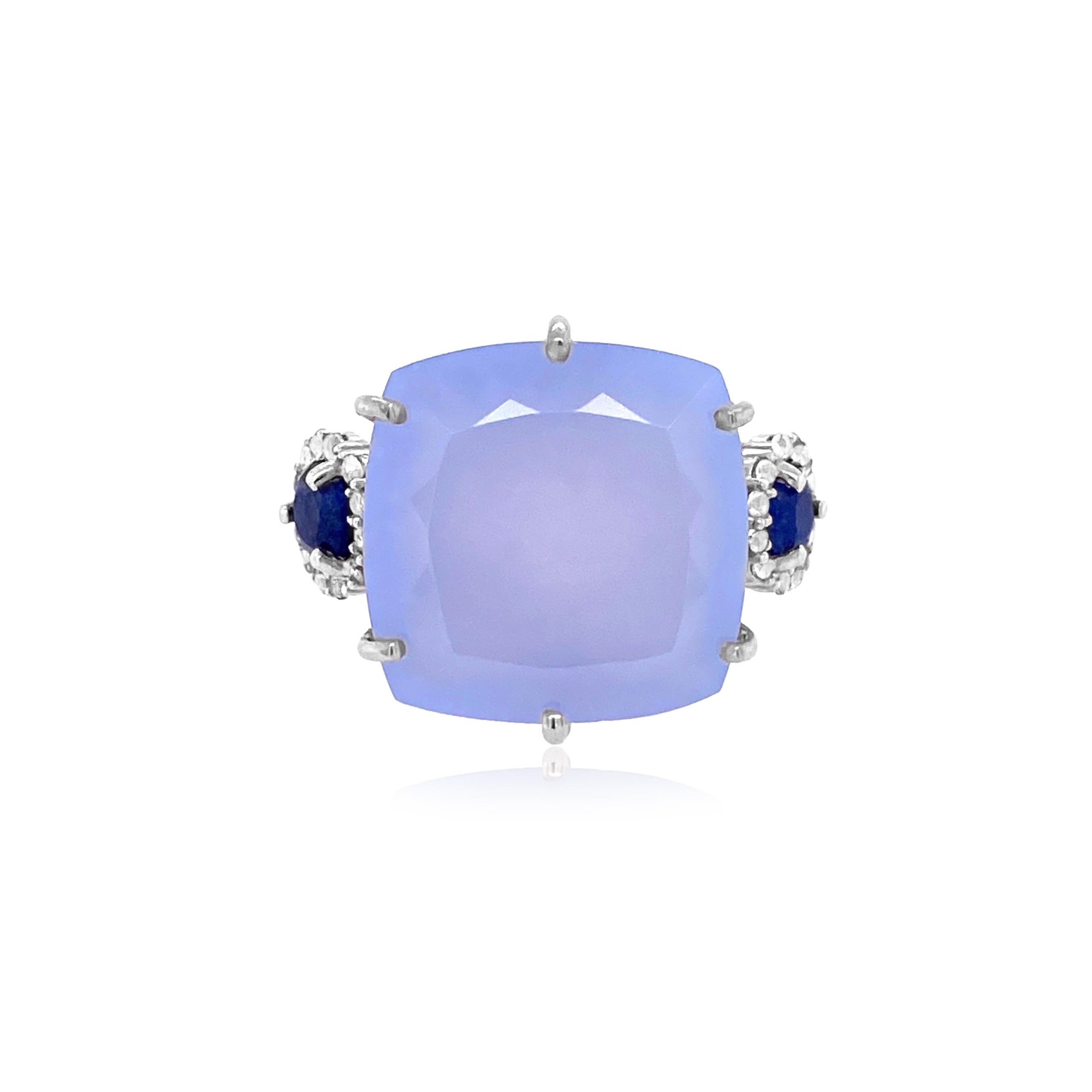 DEUX Ring (1145) - Navy Blue Quartz, Blue Chalcedony / SS