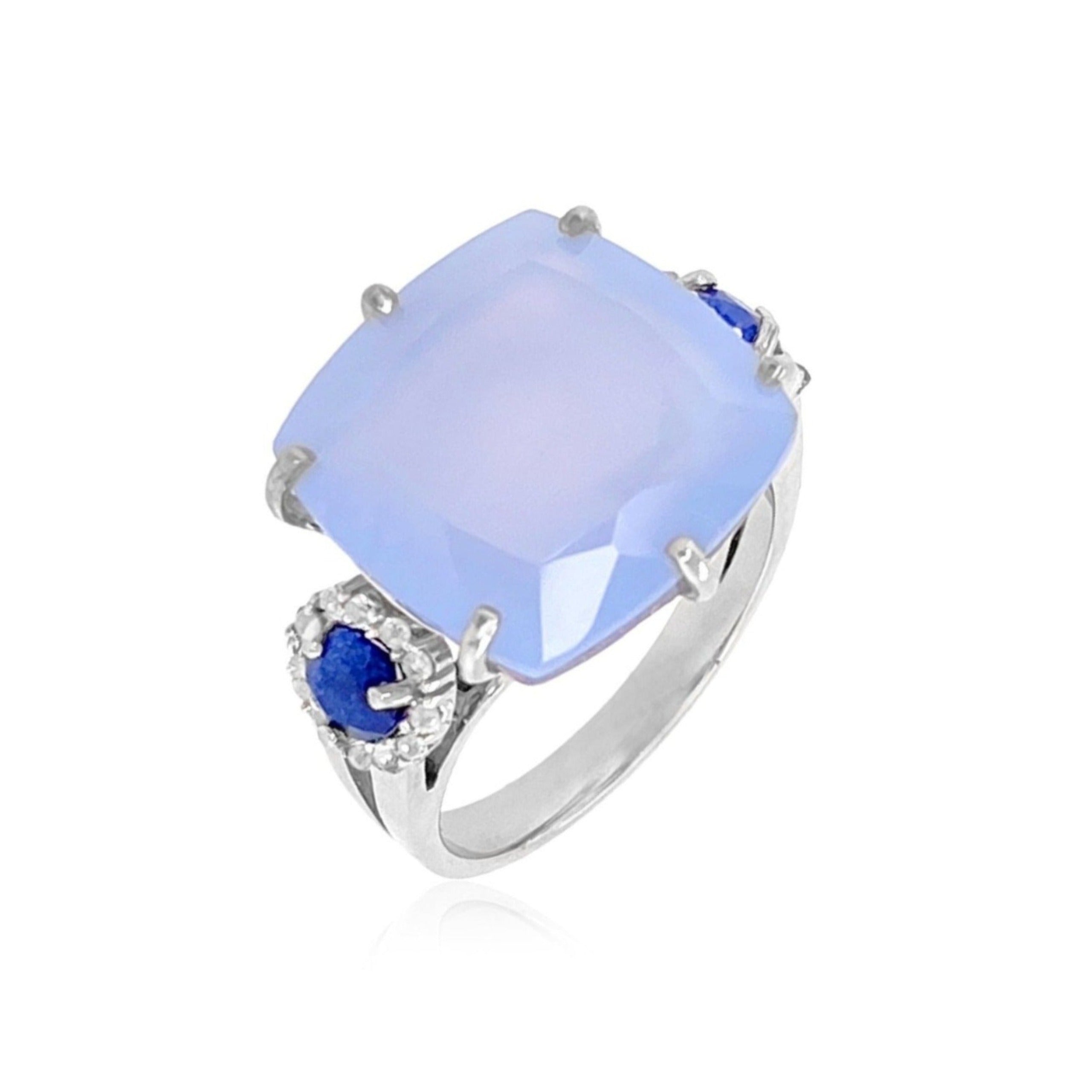 DEUX Ring (1145) - Navy Blue Quartz, Blue Chalcedony / SS