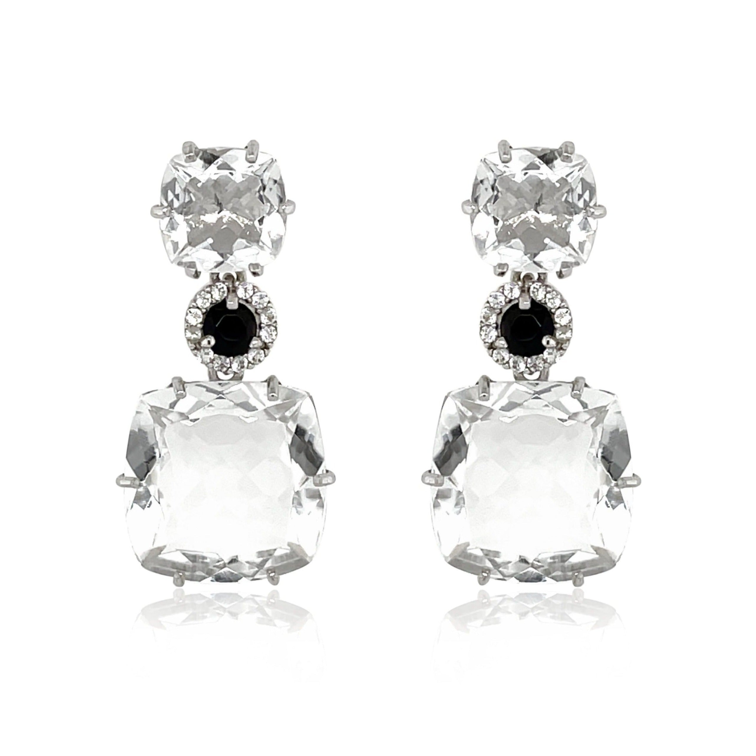 DEUX Earrings (1145) - Black Quartz, Crystal / SS