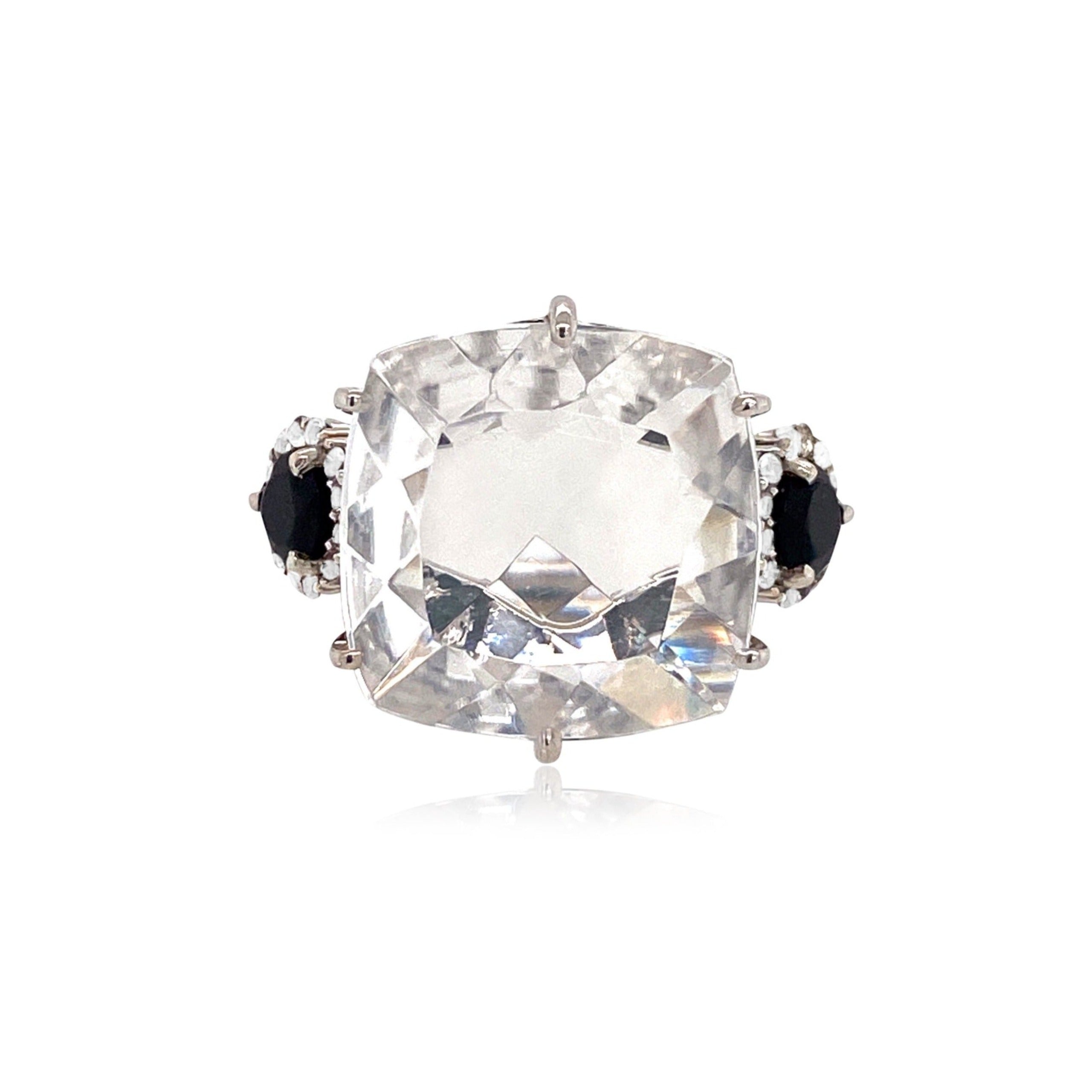 DEUX Ring (1145) - Crystal, Black Quartz / SS