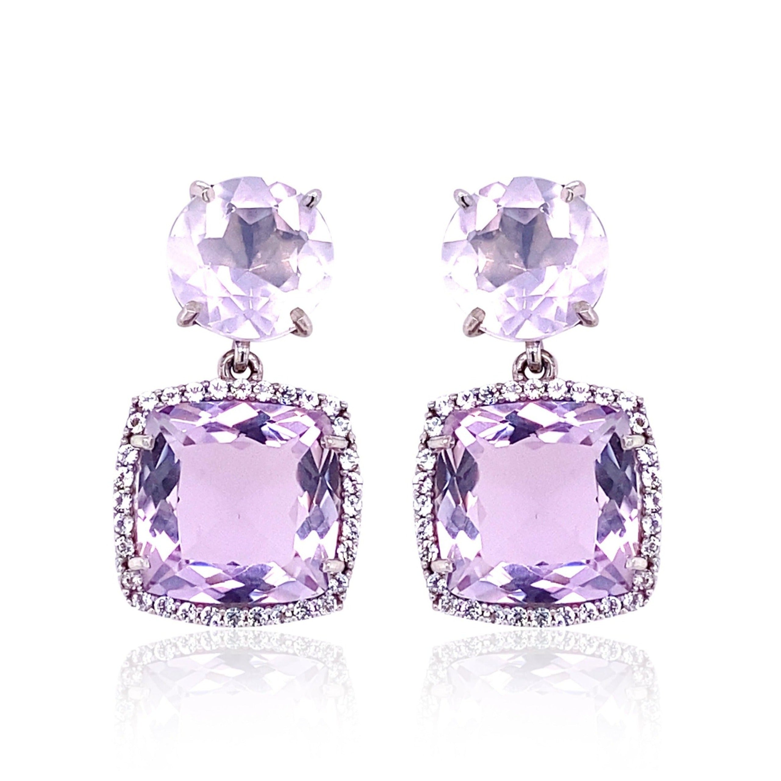 DEUX Earrings (1145) - Lilac Opal Amethyst, Pink Amethyst / SS