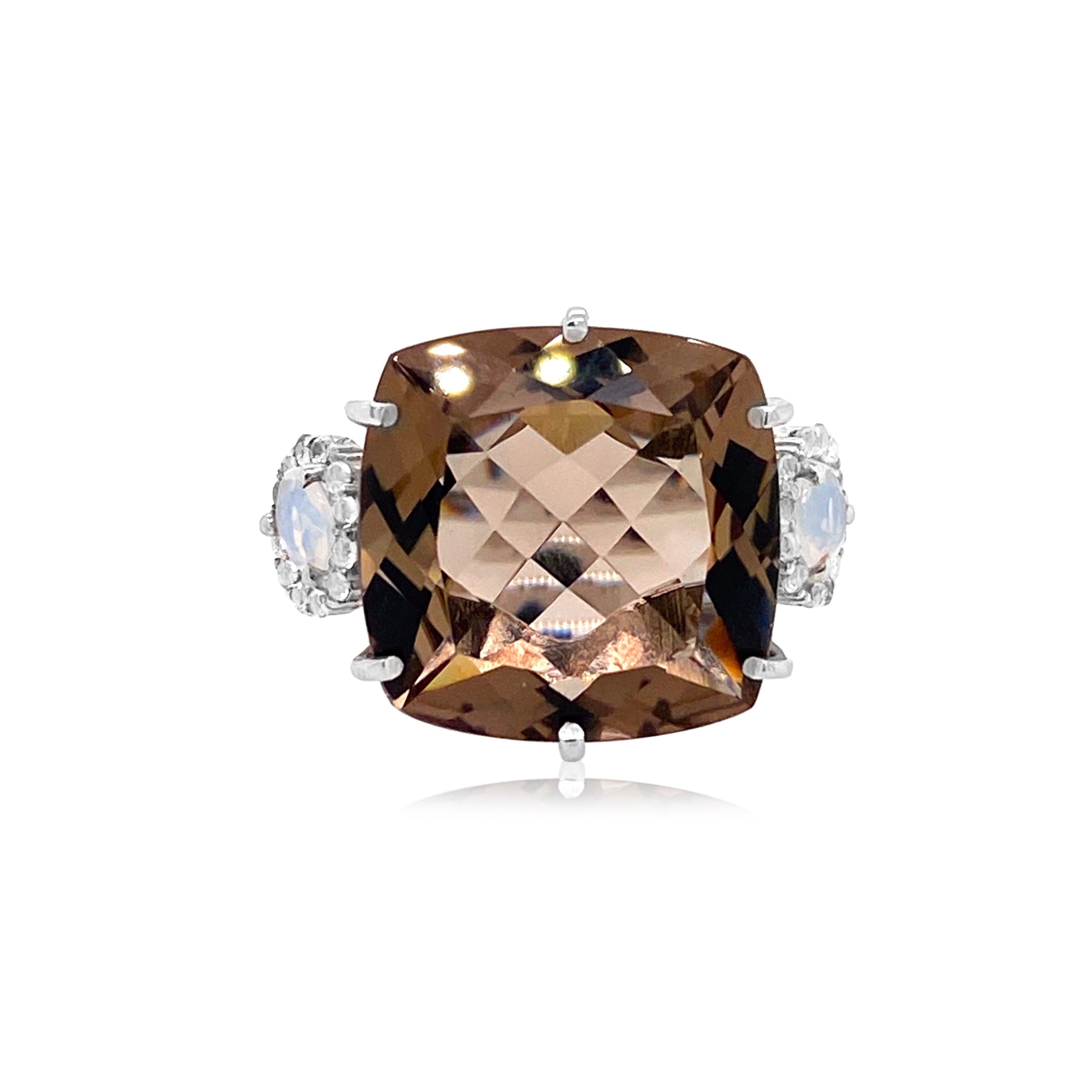 DEUX Ring (1145) - Smoky Quartz, Black Quartz / SS