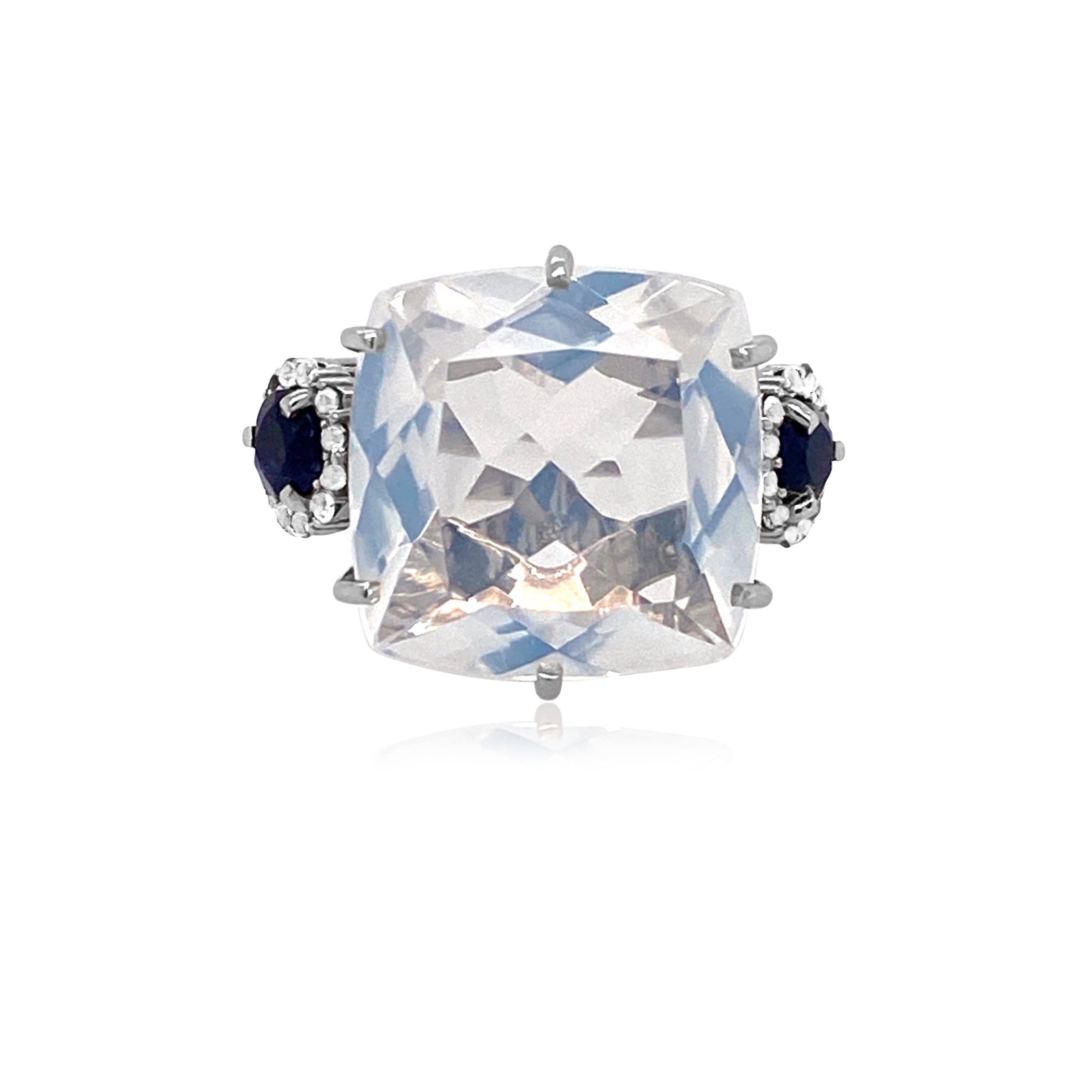 DEUX Ring (1145) - Opalescent Quartz, Navy Blue Quartz / SS