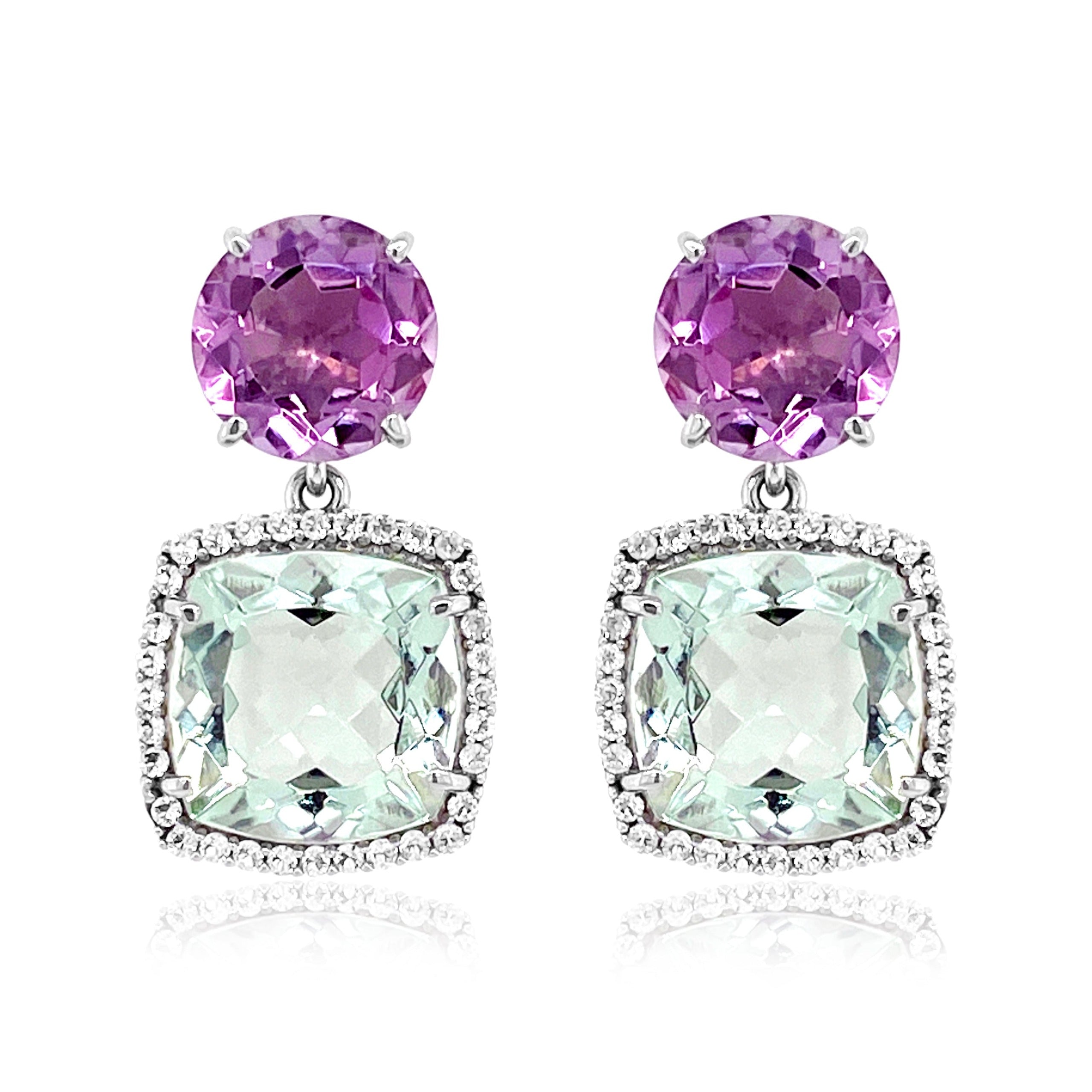 DEUX Earrings (1145) - Prasiolite, Pink Amethyst / SS