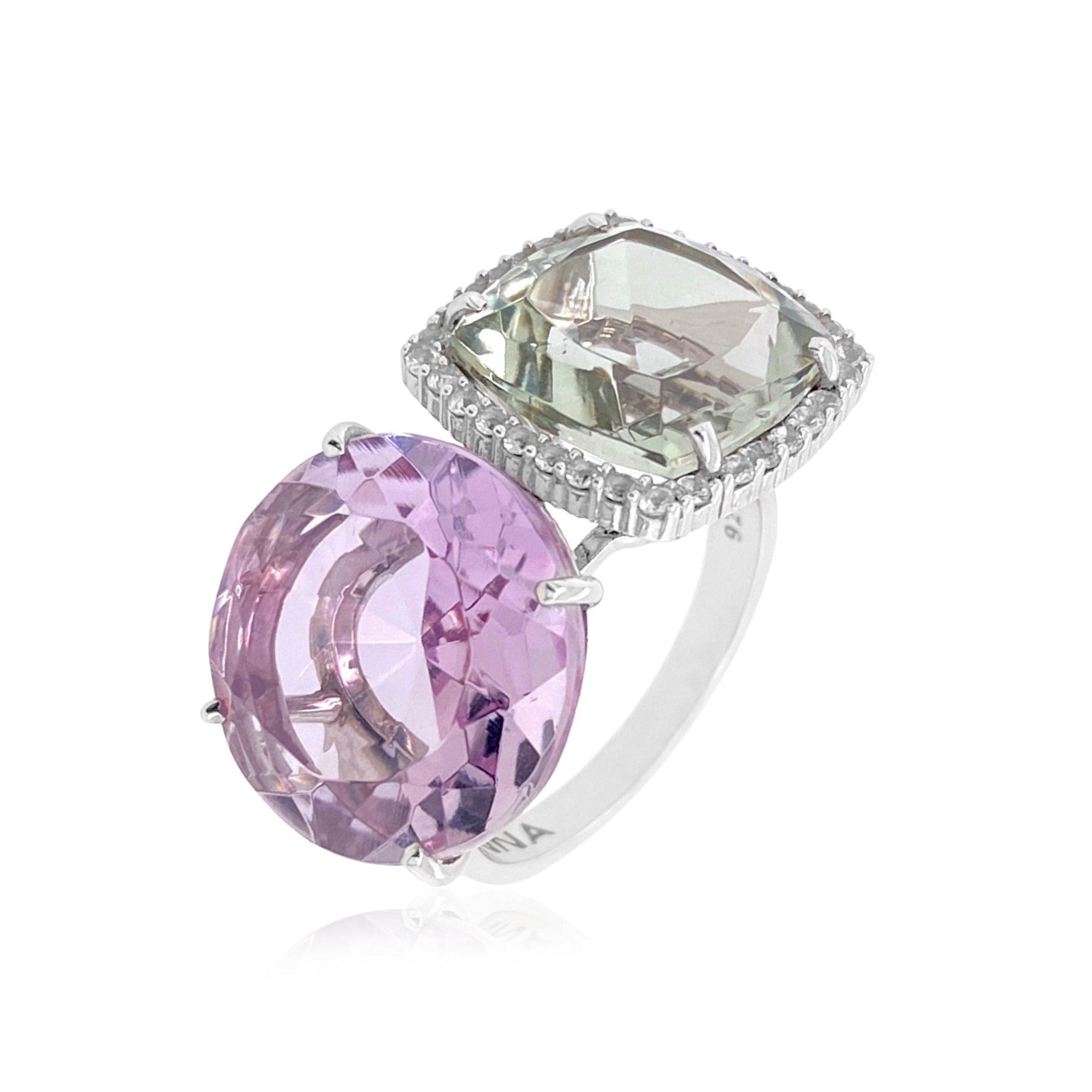 DEUX Ring (1145) - Prasiolite, Pink Amethyst / SS