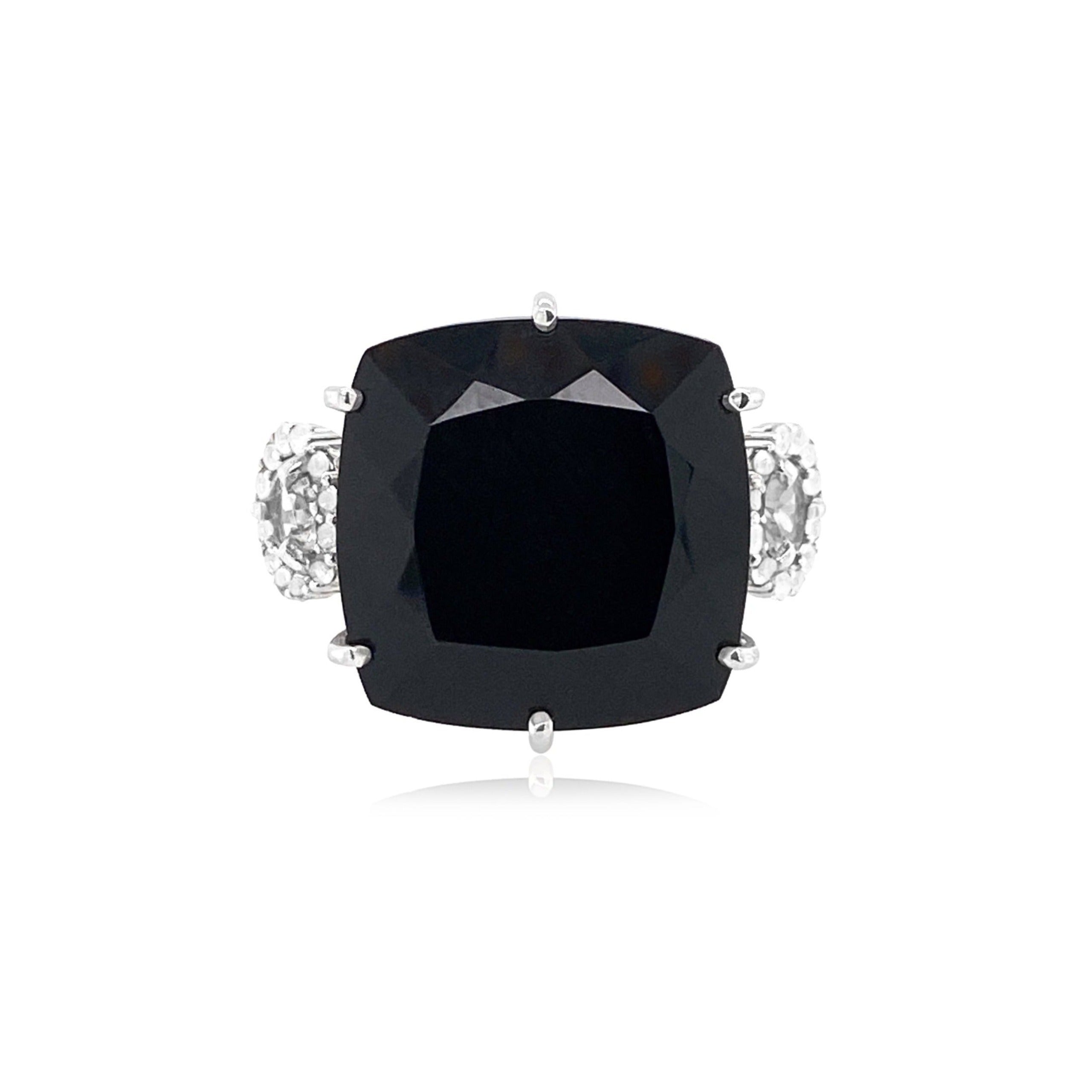 DEUX Ring (1145) - Black Quartz, Smoky Quartz / SS