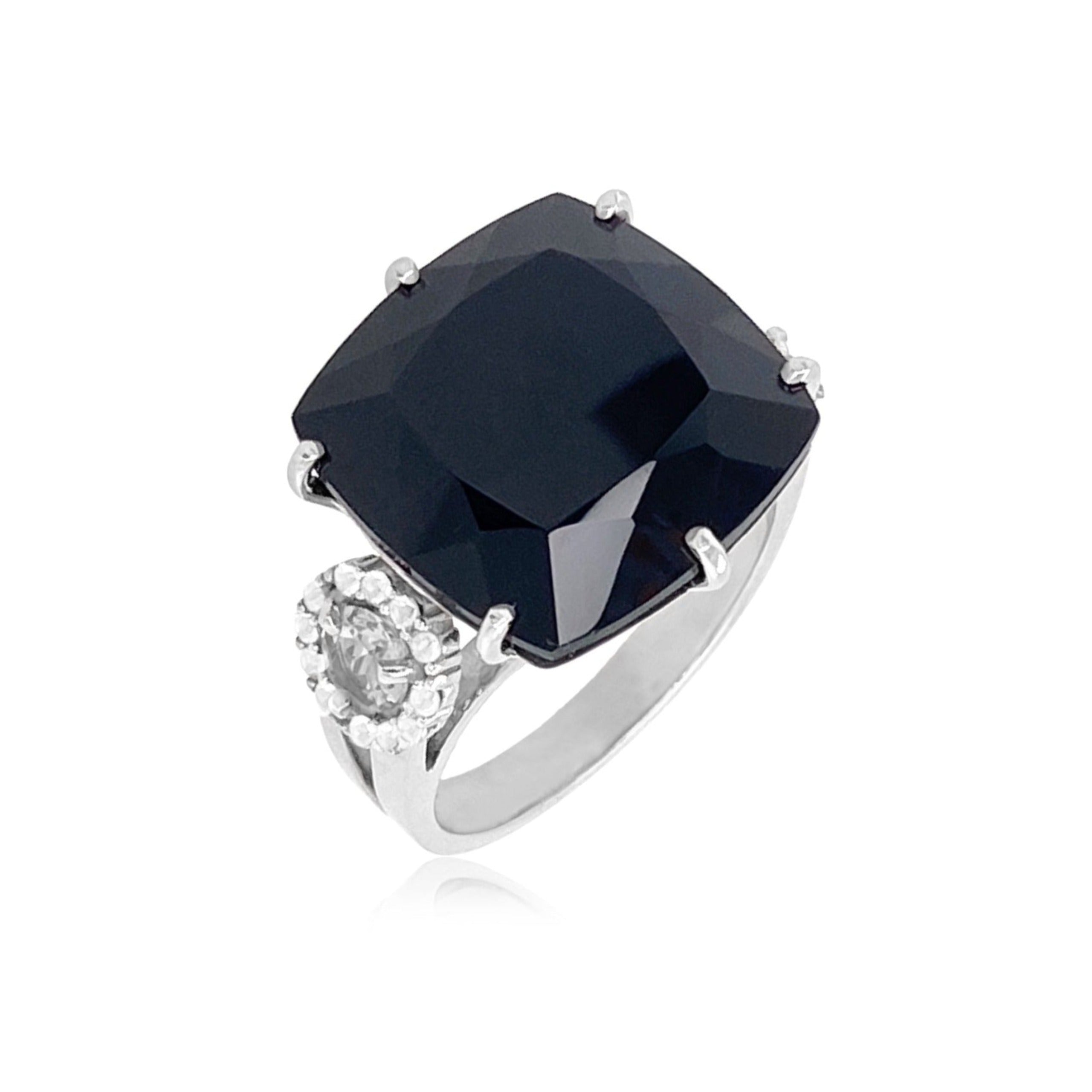 DEUX Ring (1145) - Black Quartz, Smoky Quartz / SS