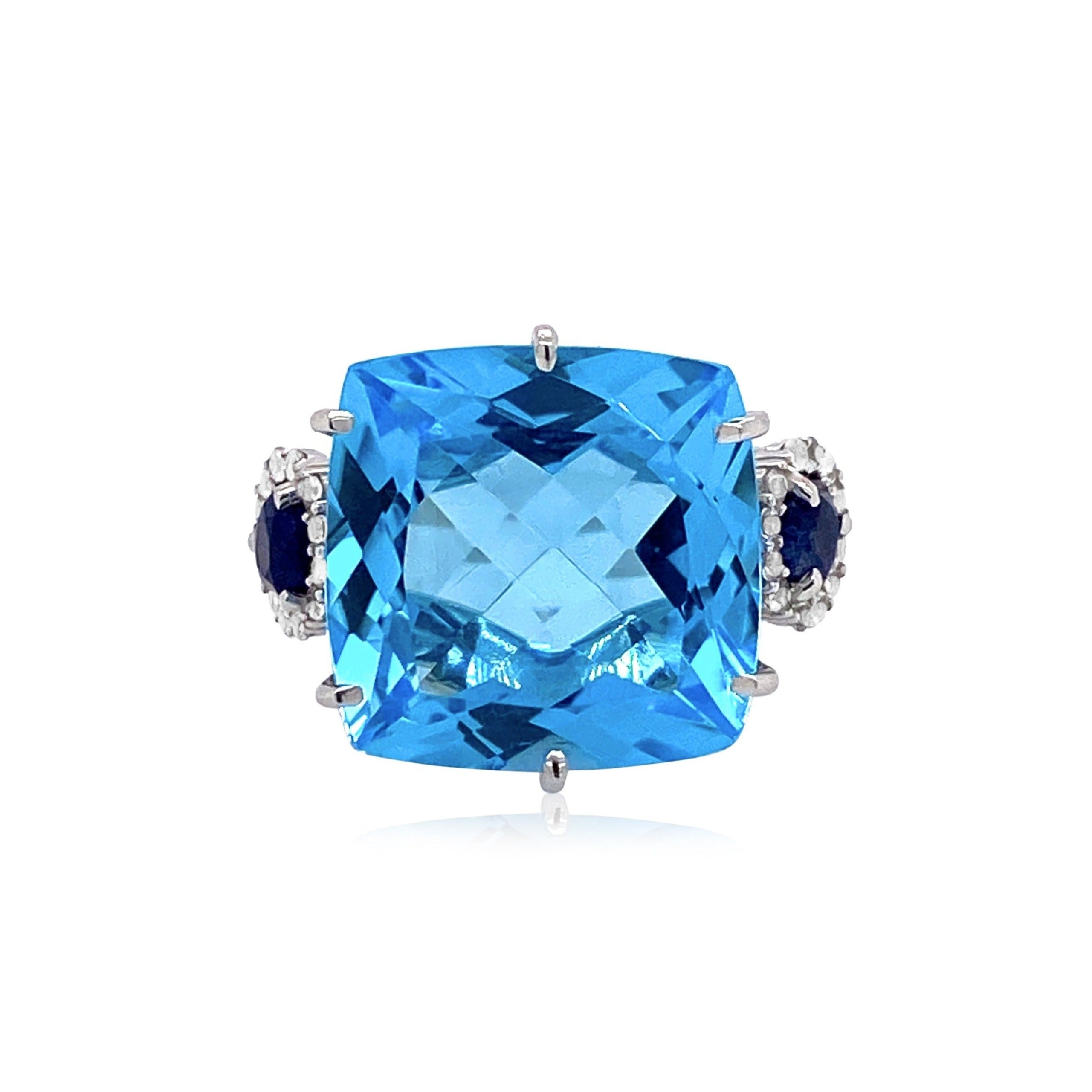 DEUX Ring (1145) - Blue Topaz, Navy Blue Quartz / SS