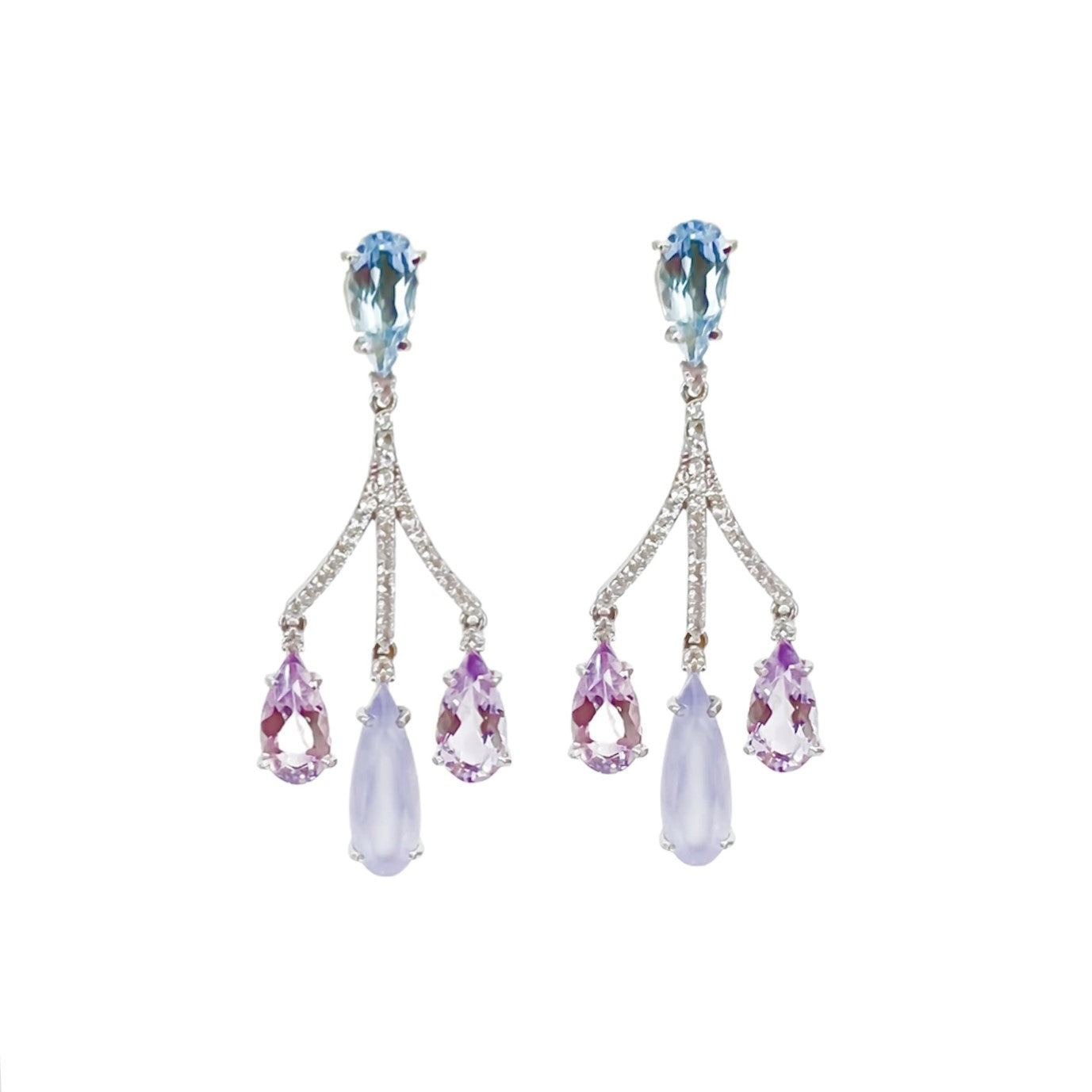 VILLA RICA Earrings (1213) - Blue Topaz, Chalcedony, Pink Amethyst / SS