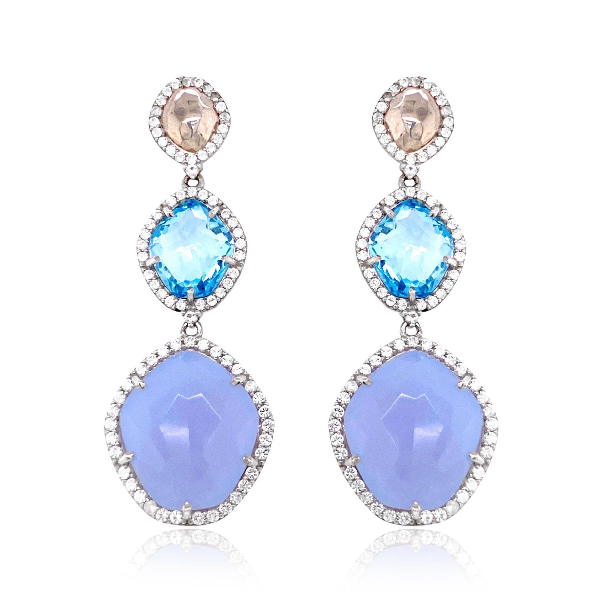 PANORAMA Earrings (1260) - Blue Topaz, Blue Chalcedony / SS