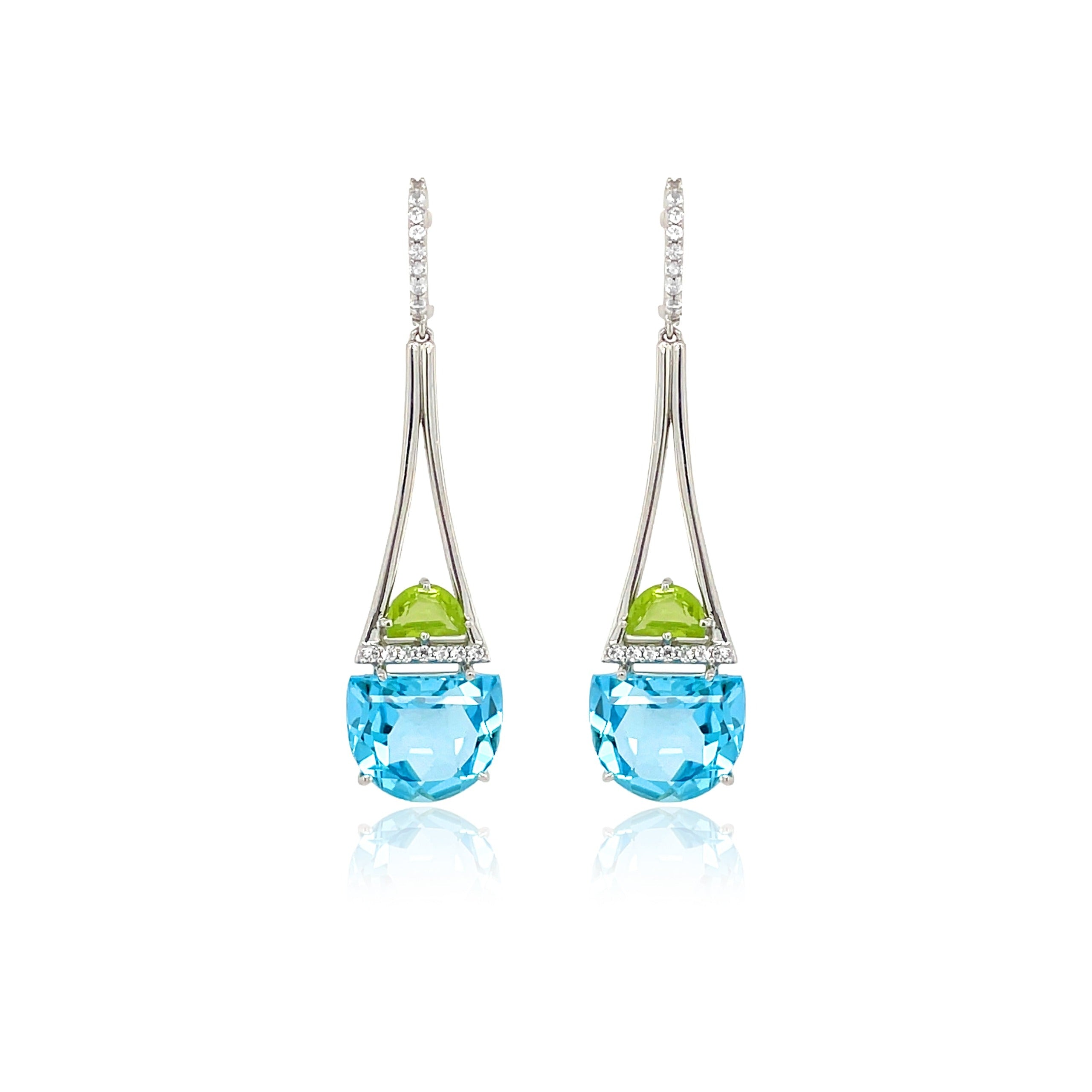 PENDULUM Earrings (1322) - Blue Topaz, Peridot / SS