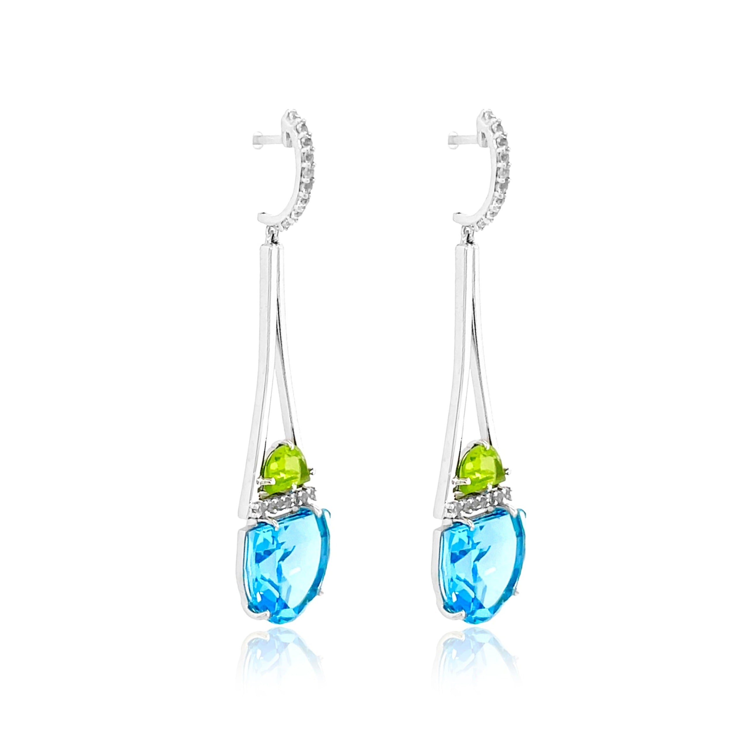 PENDULUM Earrings (1322) - Blue Topaz, Peridot / SS