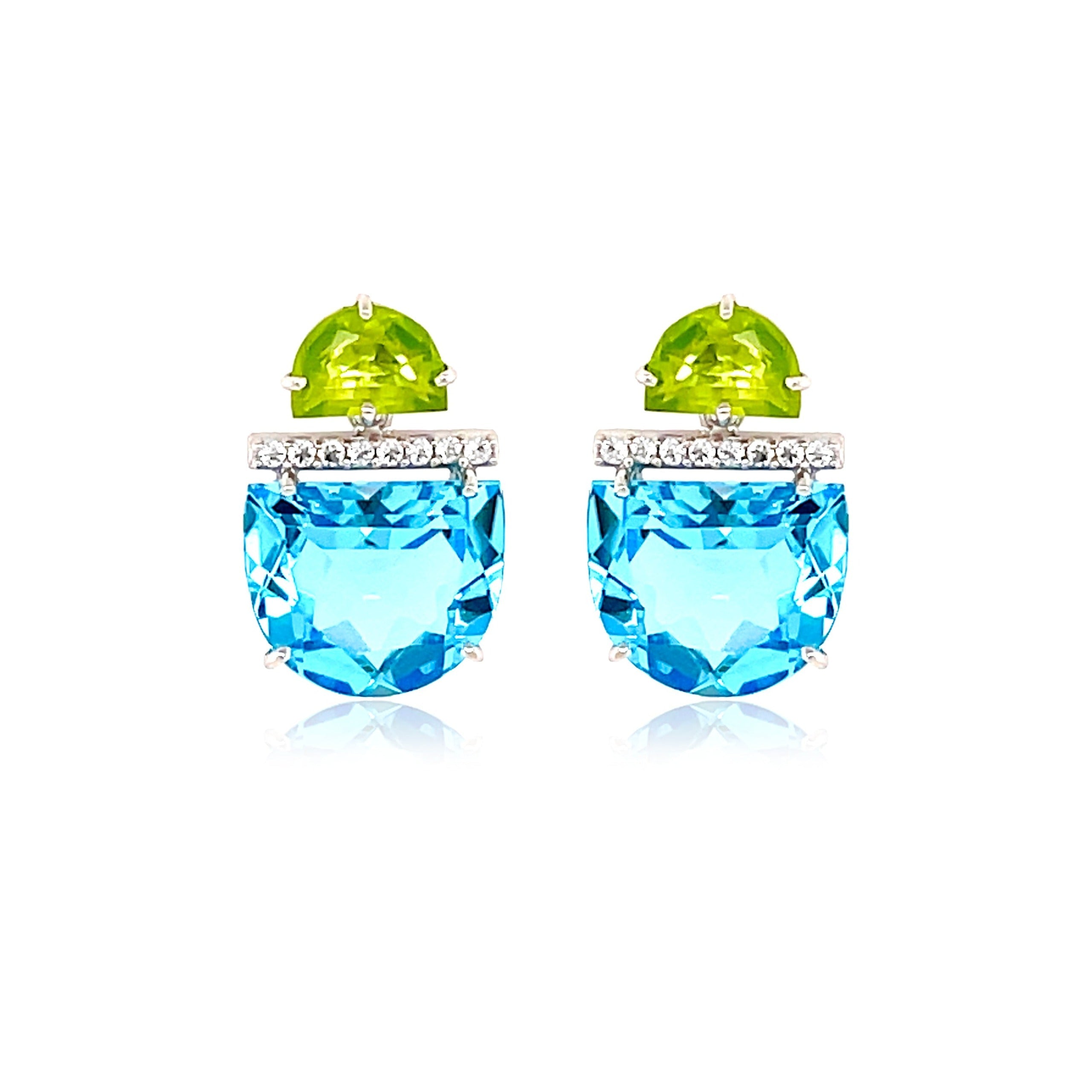 PENDULUM Earrings (1322) - Blue Topaz, Peridot / SS