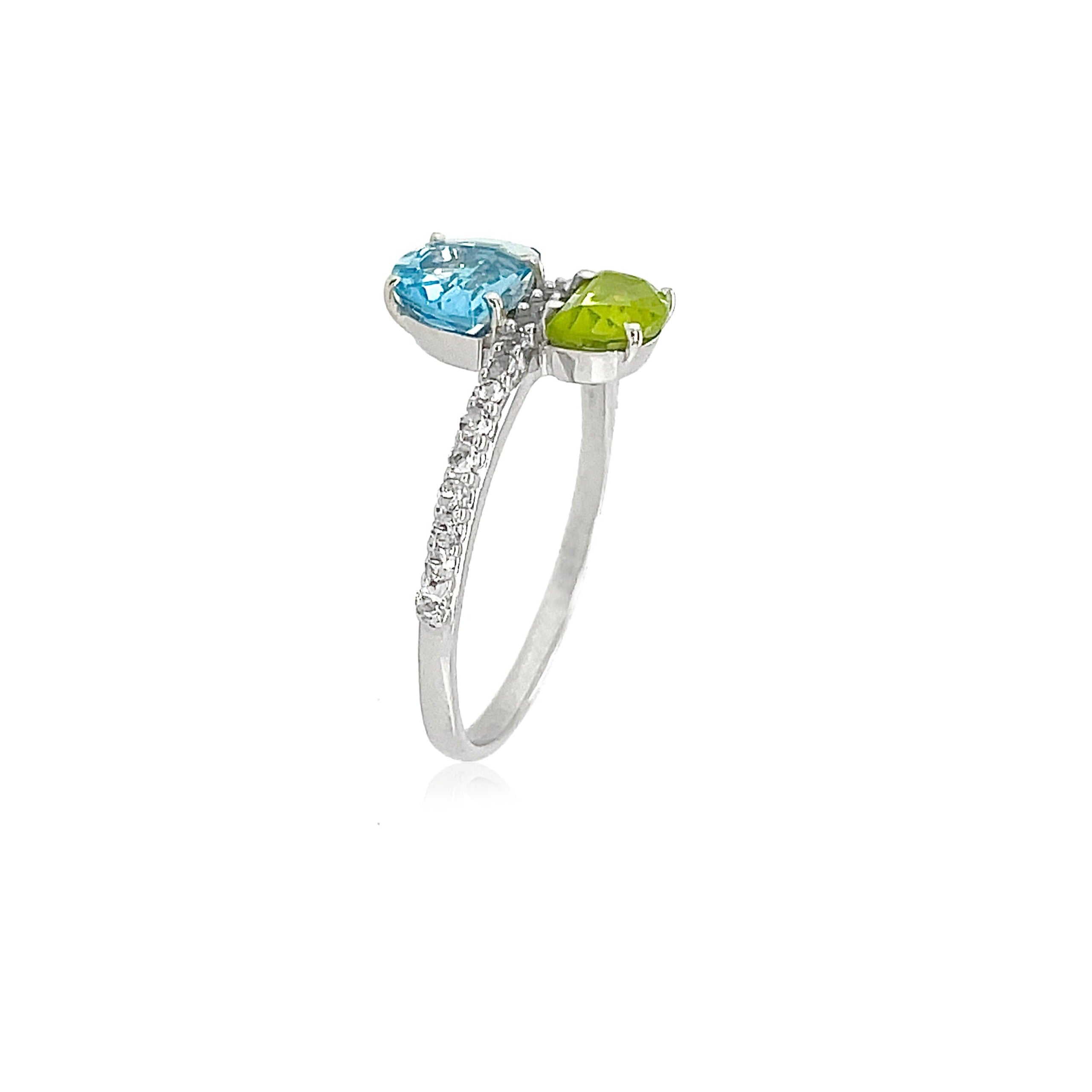 PENDULUM Ring (1322) - Blue Topaz, Peridot / SS